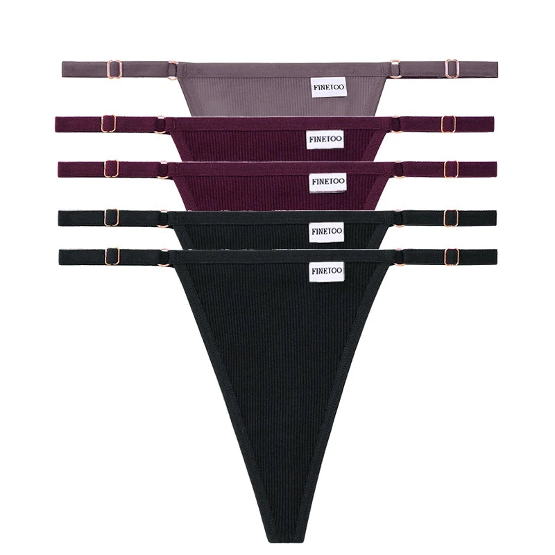 5PCS Adjustable Women's Panties – Sexy Cotton, Solid Low Waist, Seamless Thongs, Female Lingerie