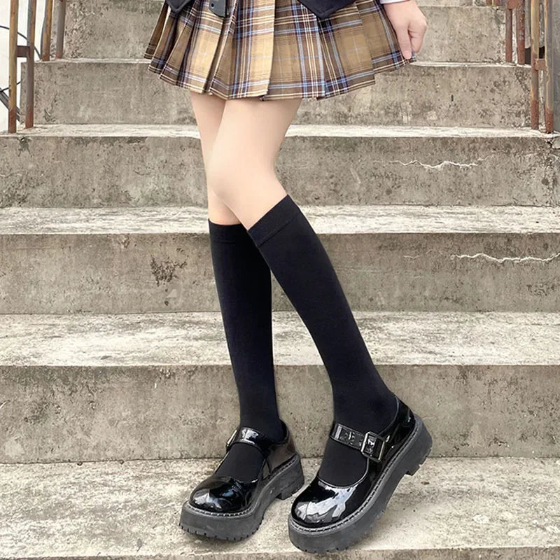 Solid Color Long Socks – JK Japan Style School Girls Thigh High Stockings, Lolita Kawaii Cute Knee High Socks