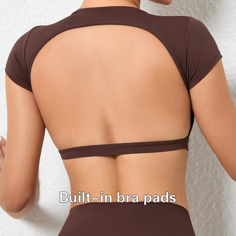 Breathable Backless Sports Crop Top – Women's Fitness & Yoga Workout Shirt