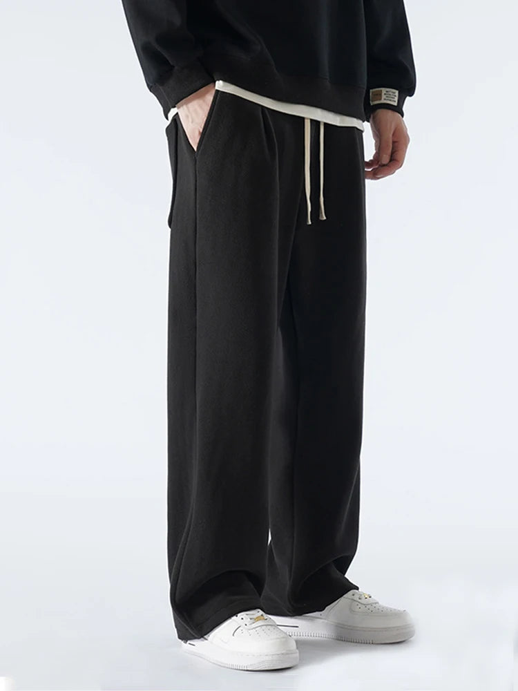 Men's Sweatpants – Korean Fashion, Thick Warm Fleece, Wide Leg Straight Fit, Casual Thermal Velvet Trousers for Winter