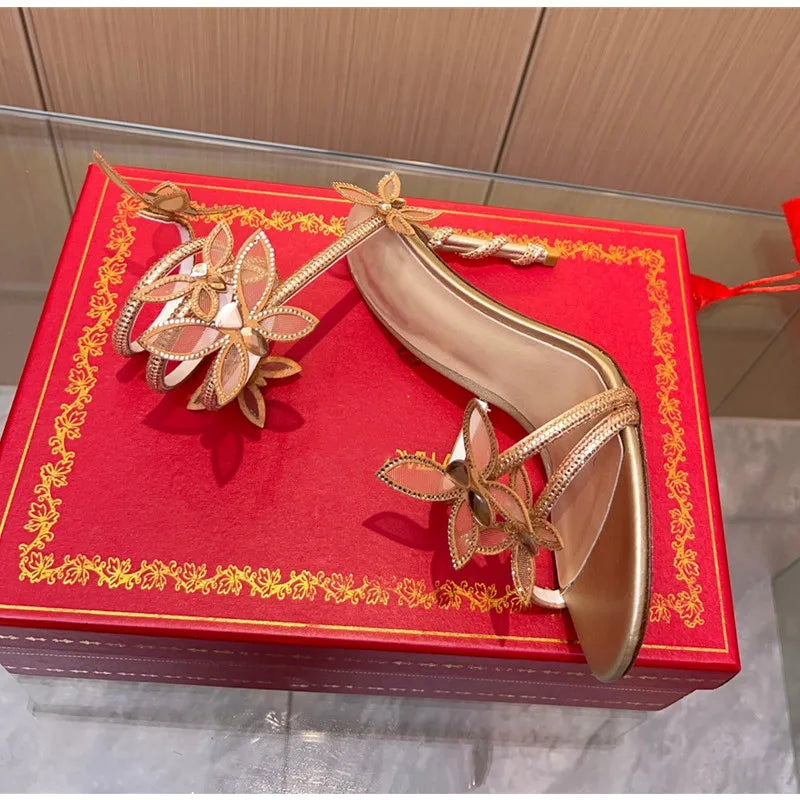 Luxury Crystal Butterfly Sandals – Women's Sexy Coiled Strap High Heels, Gladiator Sandals for Summer Party & Prom