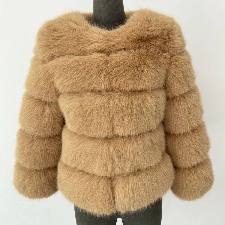 Elegant Faux Mink Fur Coat – Fluffy, Thick, Warm Winter Jacket for Women (S,M,L)
