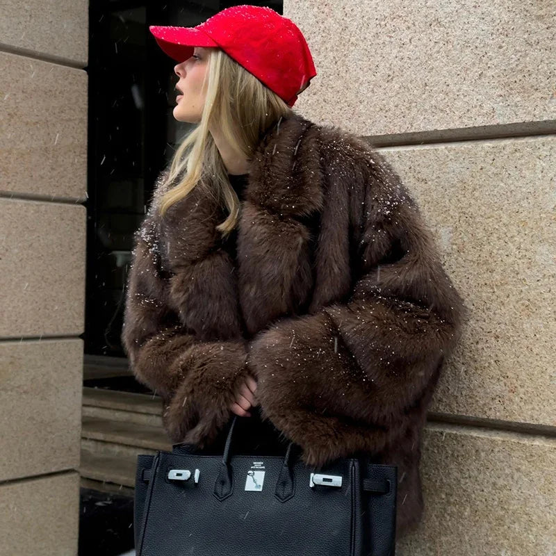 Ins Hot Oversized Gradient Fur Coat – Thick, Warm, Fluffy Faux Fox Fur Jacket for Women