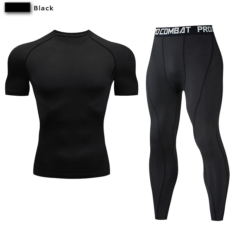 2PCS Men's Compression Sportswear – Gym Tight Yoga Set, Workout Jogging MMA Fitness Tracksuit Pants