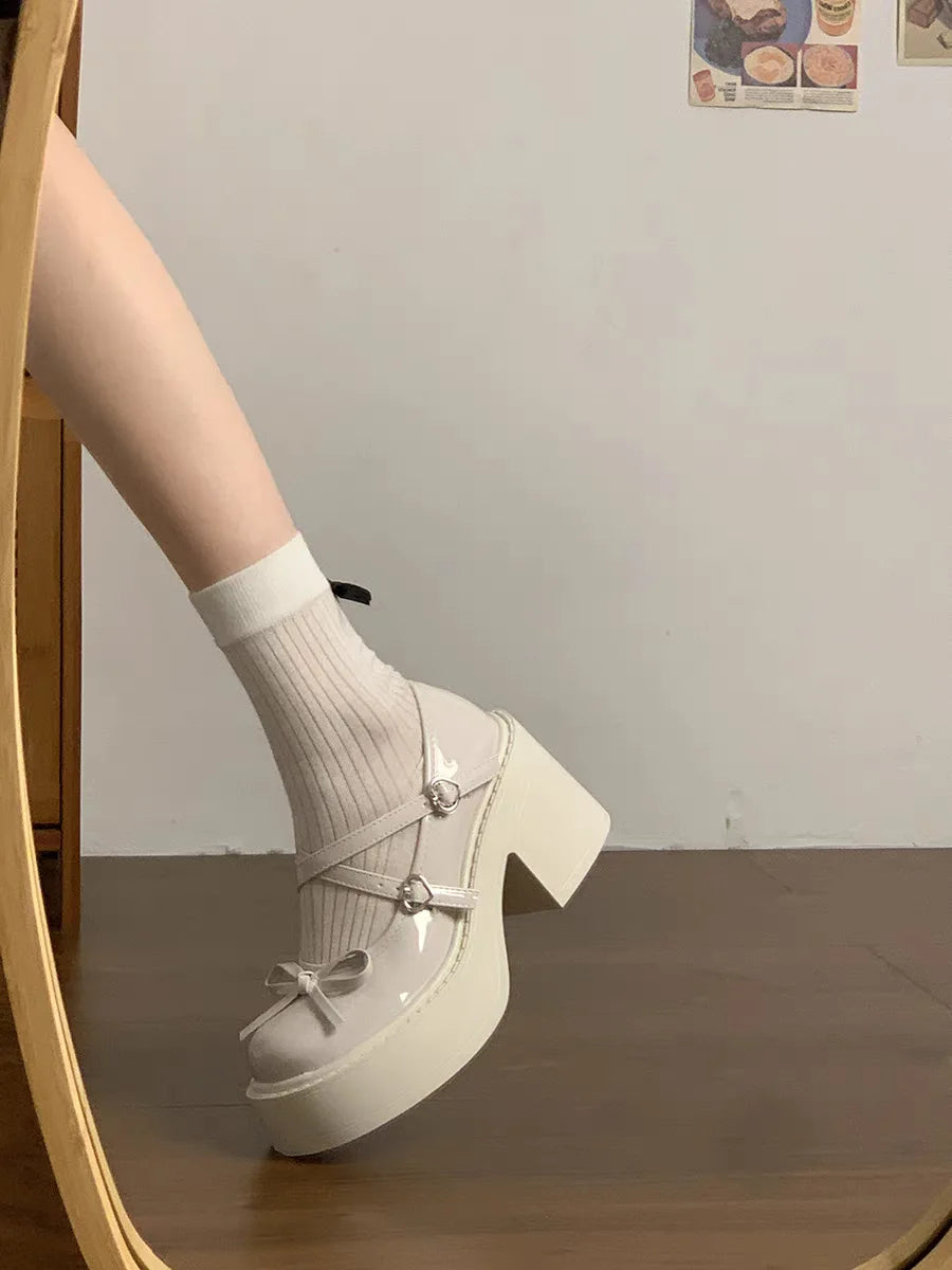 Lolita Mary Jane Shoes – Japanese Style, Vintage, Shallow High Heels, Chunky Platform, Cosplay Sandals