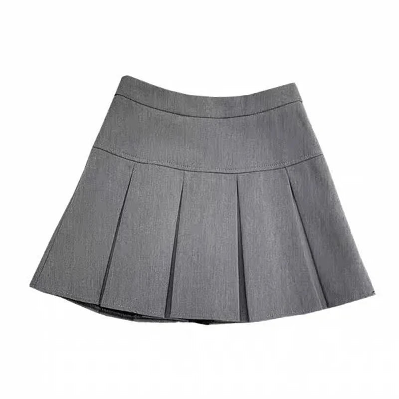 Fashion A-Line Pleated Skirt – High Waist, Zipper, Grey & Black, Student JK Style, Summer Mini Suit Skirt