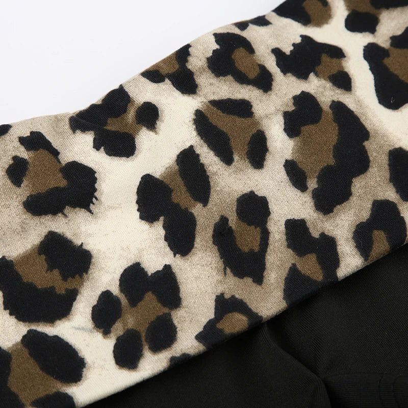 Contrast Patchwork Leopard Booty Shorts – Low Waist, Slim Fit, Sexy Baddie Style.