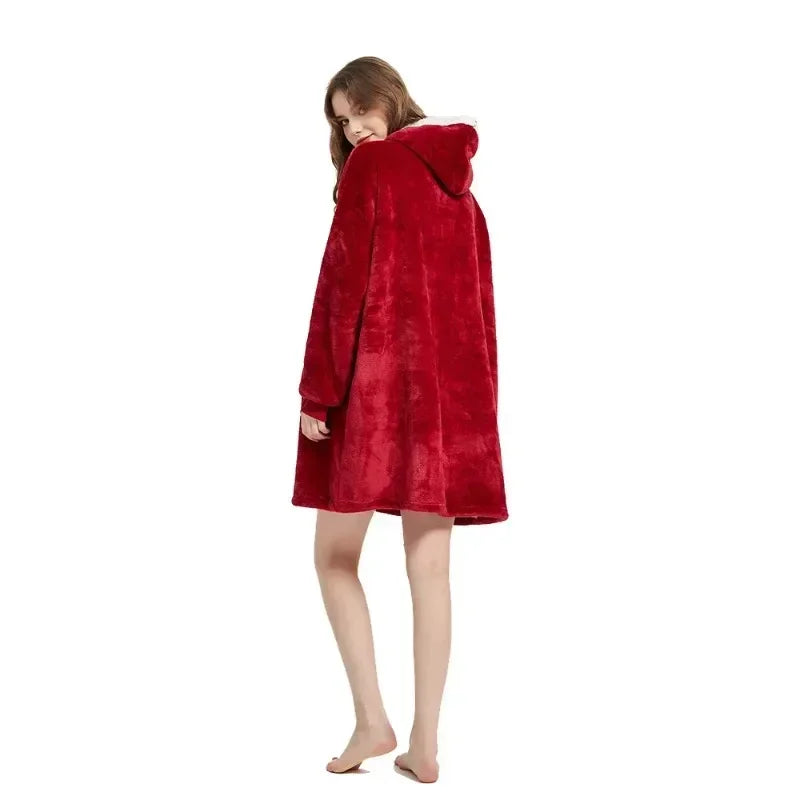 Winter Oversized Blanket Hoodie – Unisex Pullover, Fleece, Long Flannel Sleeves, Giant TV Sweatshirt