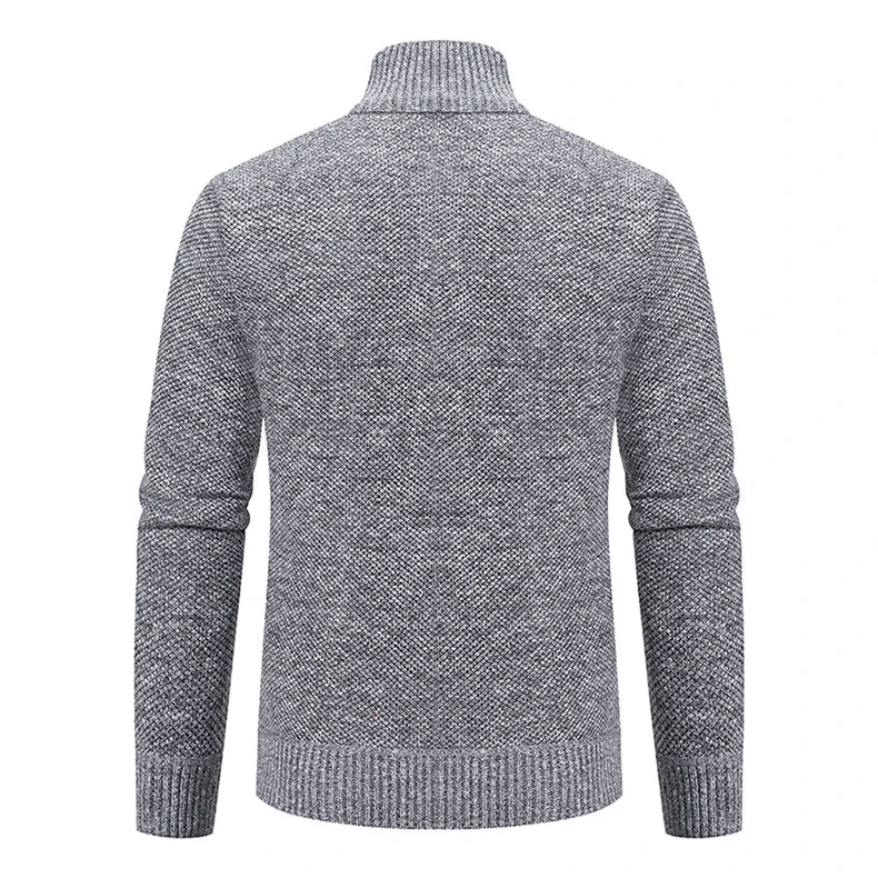 Jersey Men's Casual Sports Coat – Solid Color Stand Collar Sweater, Fleece-Lined, Warm Zipper Cardigan
