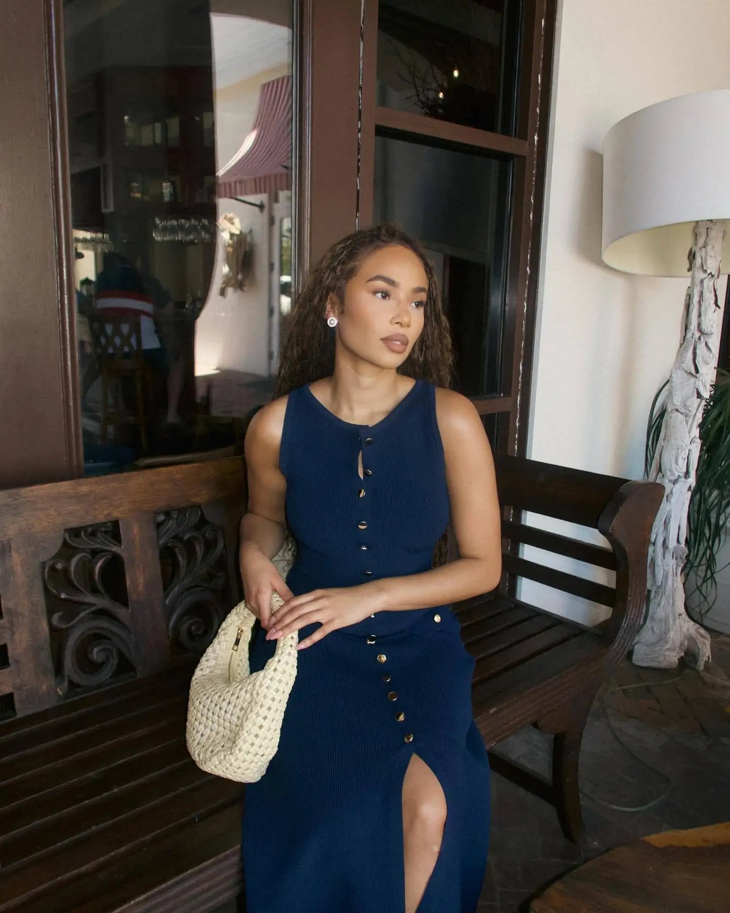 Knit Ribbed Cardigan Maxi Dress – High Waist, Slim Fit, Pocket Design, Sleeveless, Elegant, Party Dress, Women's Knitwear, Long Dress