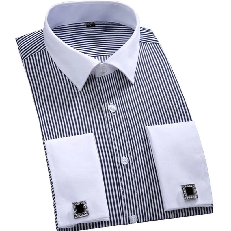 Men's French Cuff Formal Shirt – New White Long-Sleeved Business Button Shirt, Regular Fit With Cuff Buttons