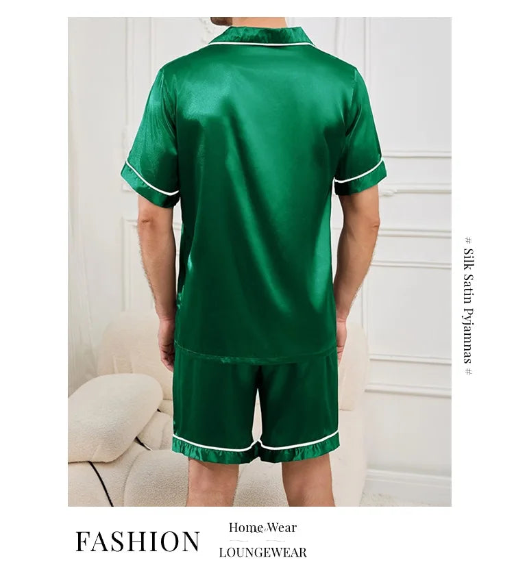 Men's Summer Pajamas Set – Short Sleeve, Button-Down Shirt with Pocket, Matching Shorts, Comfortable Loungewear Sleepwear