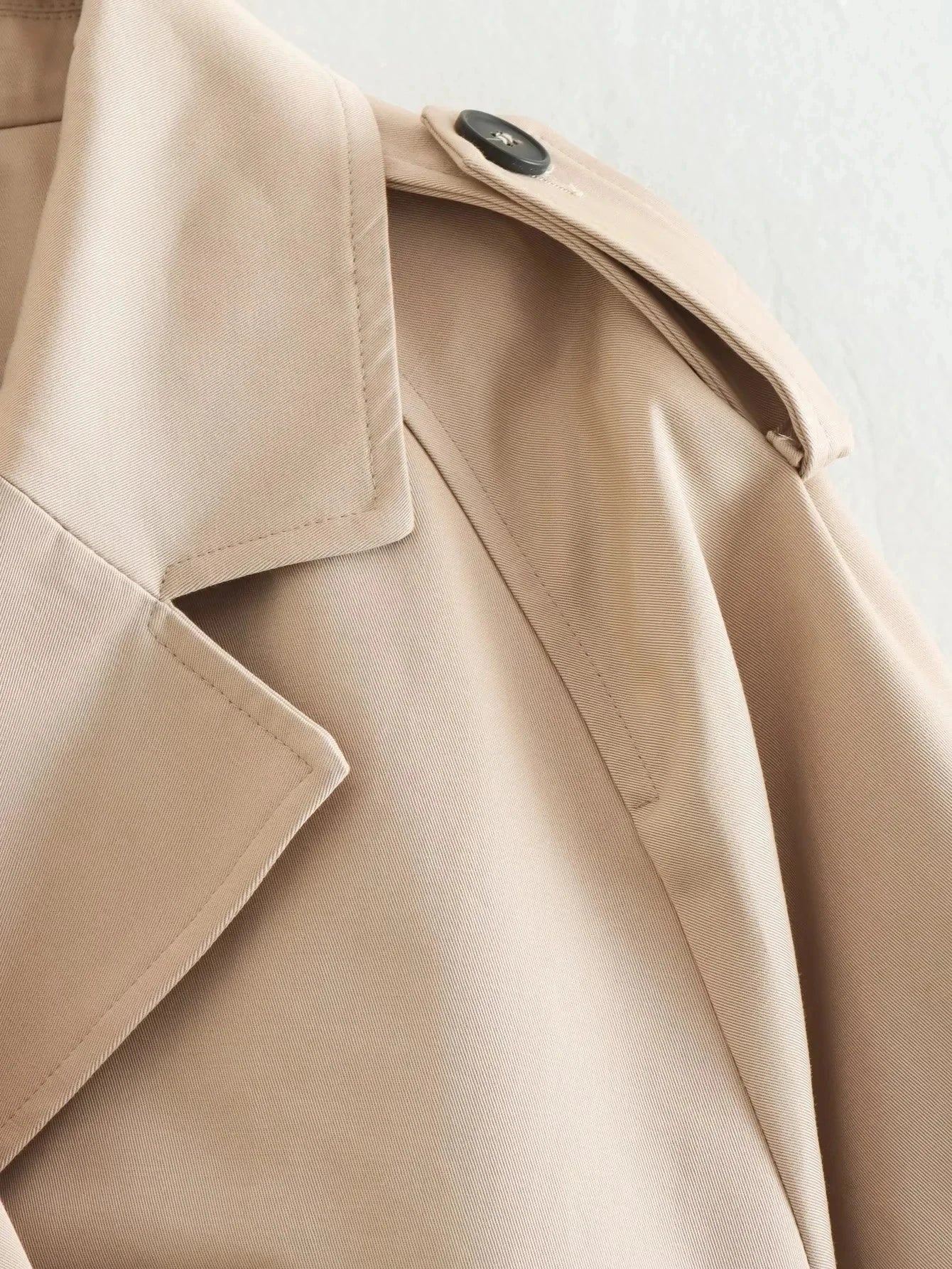 Belted Cropped Trench Jacket – Vintage Double-Breasted Spring Coat, Long Sleeve Streetwear