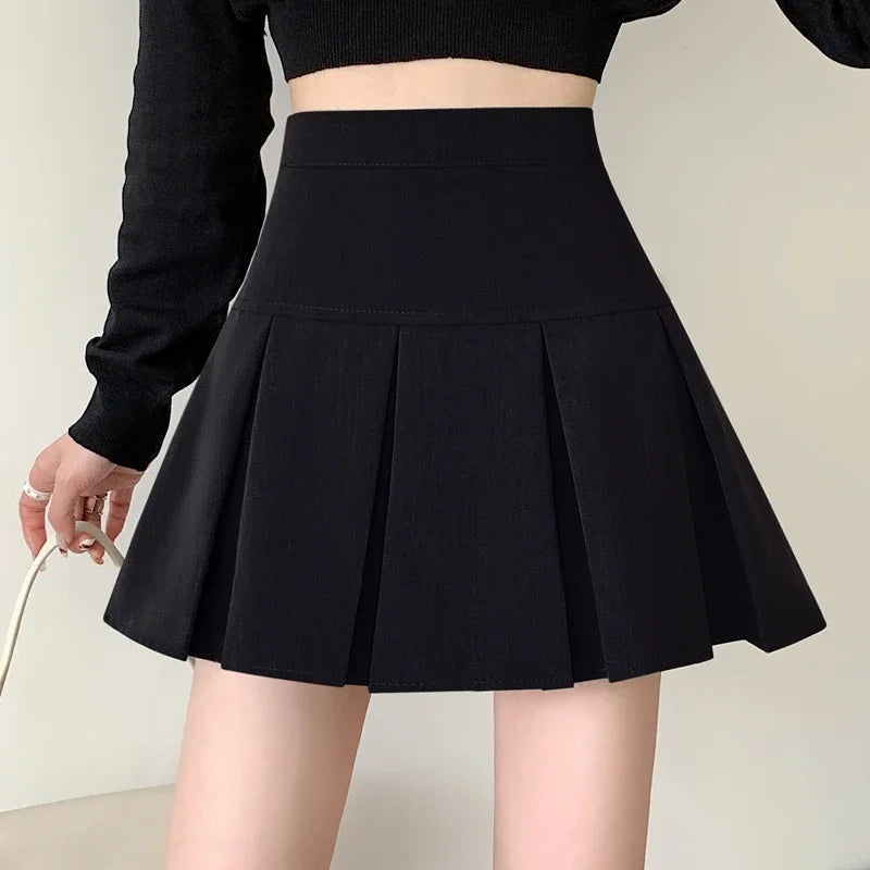 Summer Women's Pleated Skirt – Slim Fit, Solid Color, High-Waisted, College Style A-Line