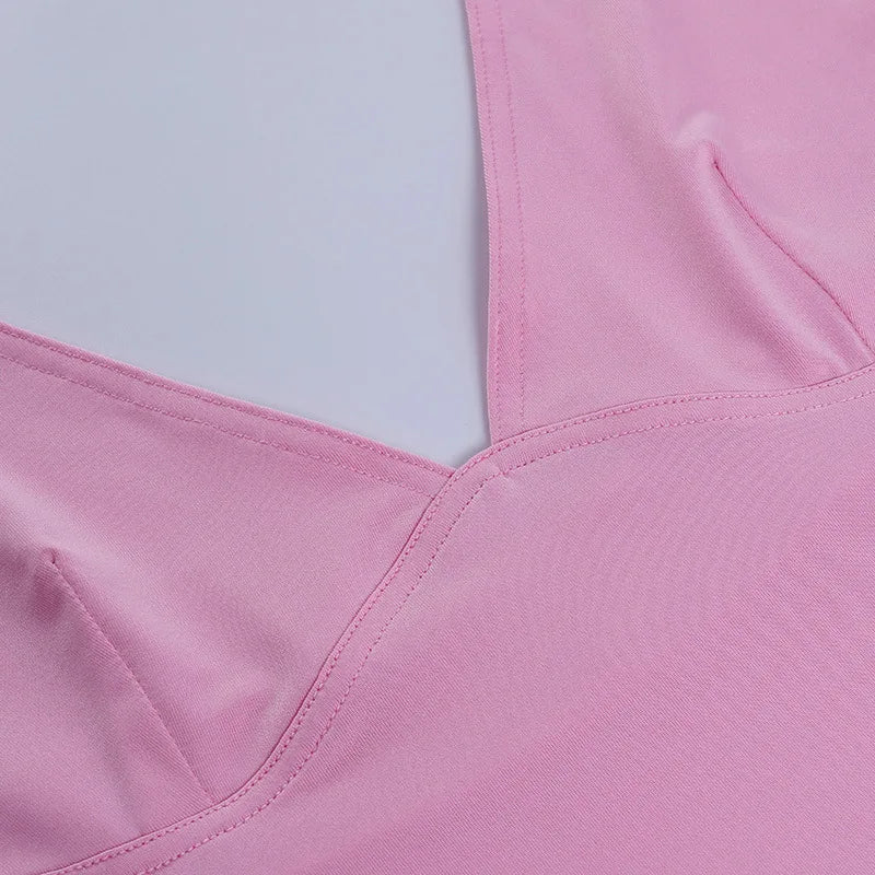 Halter Camisole Tank Top – V-Neck, Sexy, Slim Fit, Backless, Pink, Corset Style, Women's Tee Shirt