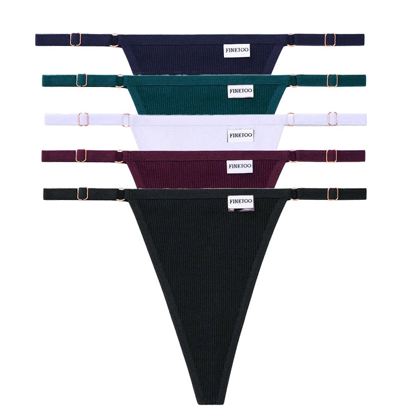 5PCS Adjustable Women's Panties – Sexy Cotton, Solid Low Waist, Seamless Thongs, Female Lingerie