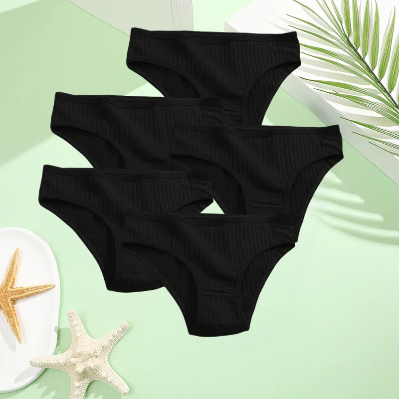 5PCS Set Cotton Panties – Women's Underwear, Sexy Lingerie, Solid Color Briefs, Comfortable Intimate Wear
