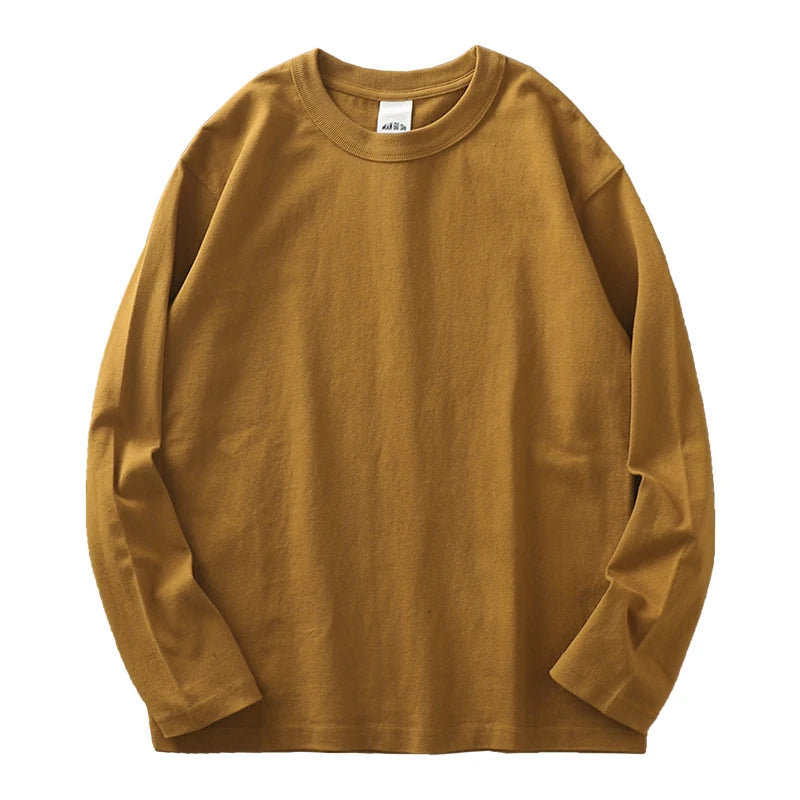 Heavyweight Long-Sleeve T-Shirt – 100% Cotton, O-Neck, Plain White, Oversized Men's Wear