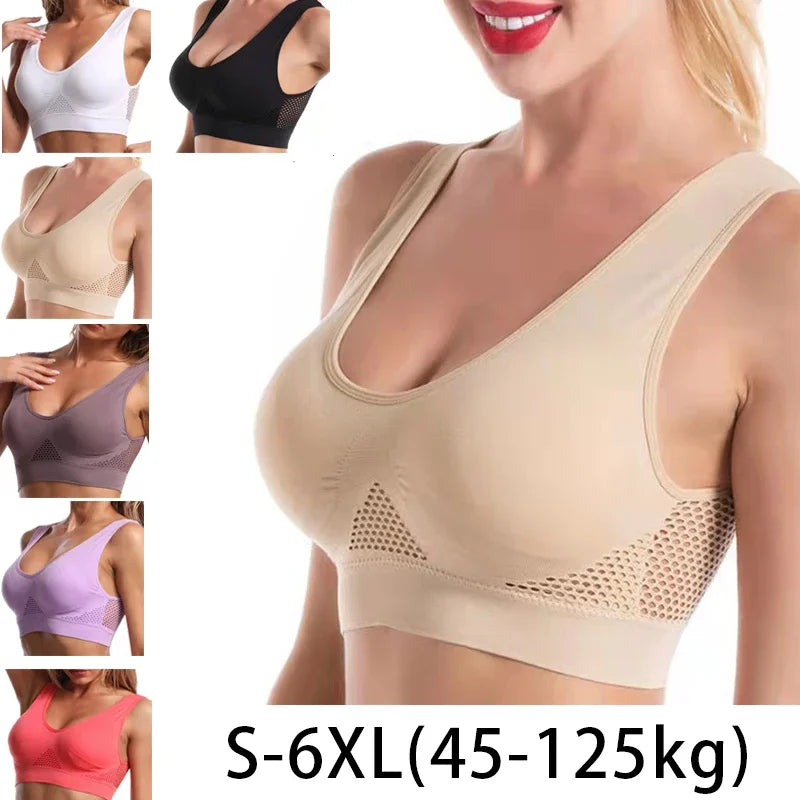 Women’s Sports Bra – Large Size, No Steel Ring, Seamless, Removable Chest Pad, Breathable Mesh