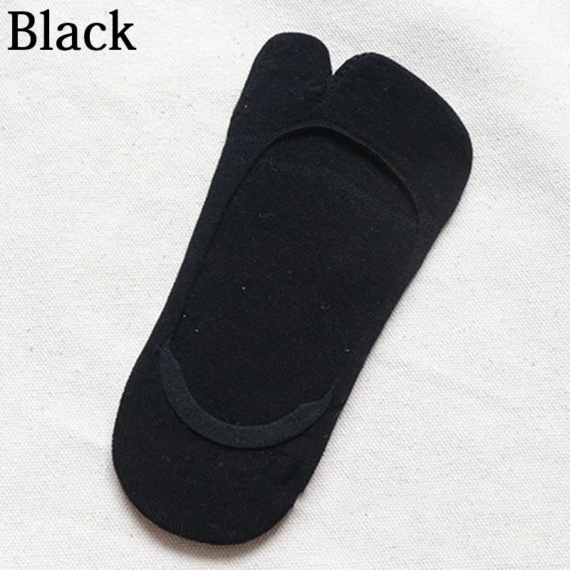 Women's Two Finger Socks – Summer Thin, Non-slip, Invisible Low Cut Boat Socks, Solid Color, Breathable Cotton Tabi Socks