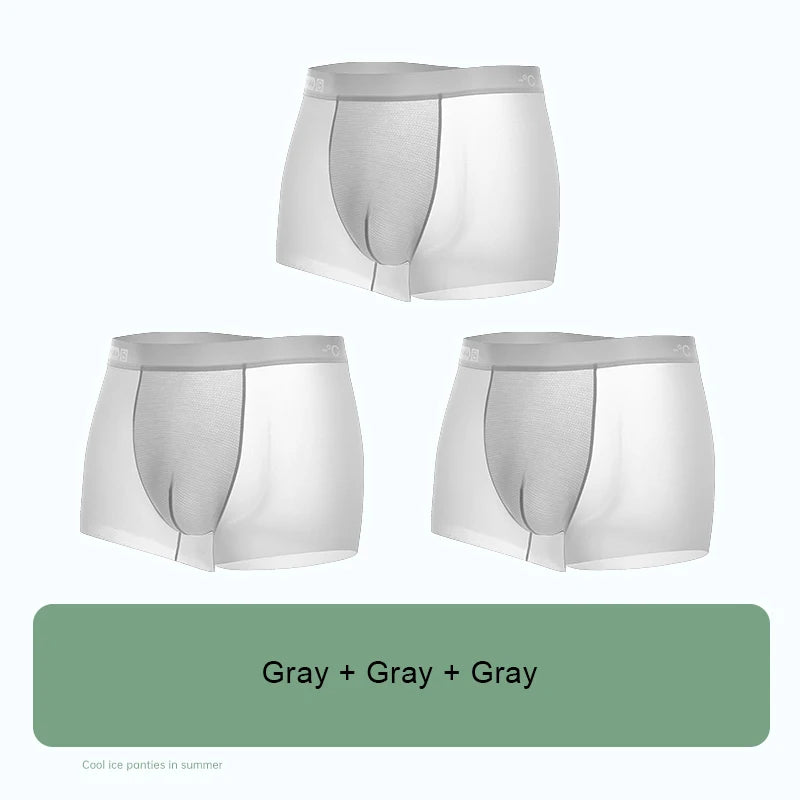3PCS Set Ice Silk Men's Panties – Sports, Quick Drying, Fashion Shorts, Thin, Plus Size, Boxer Underwear, Luxury Gift