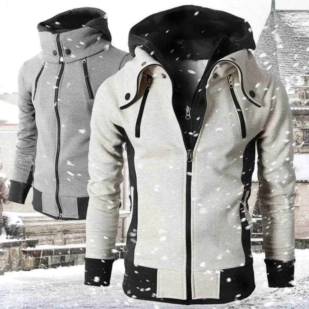 Zip-Up Men's Hoodie – Thick Fleece, Heavyweight Hooded Jacket for Autumn/Winter, Warm Outdoor Coa