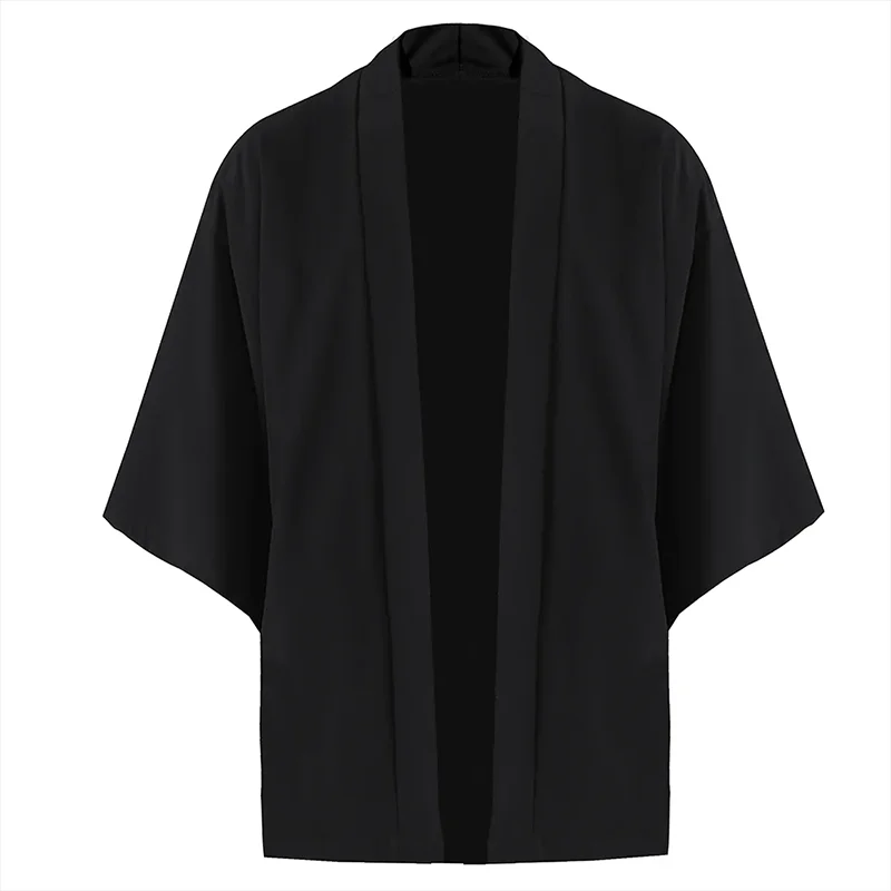 Men's Lightweight Kimono Shirt – Seven Sleeve Open Front Cardigan, Japanese Style Yukata Bathrobe, Samurai-Inspired Clothing