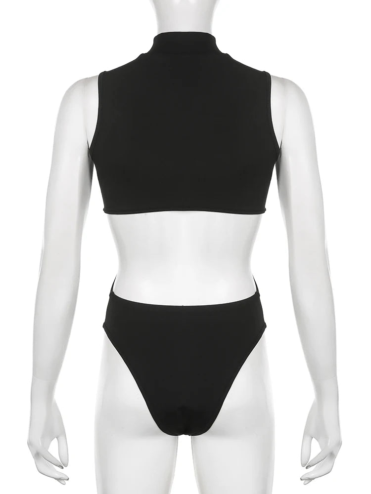 Black Hollow Out Bodysuit – Rave Clubwear, Backless, Sexy Streetwear Jumpsuit
