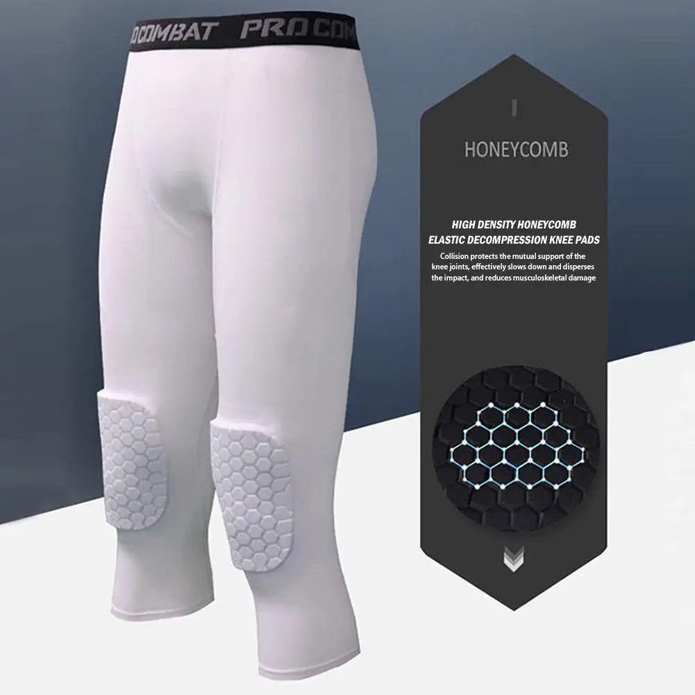 Men's Safety Anti-Collision Pants – Basketball Training 3/4 Tights Leggings, Knee Pads Protector, Sports Compression Trousers