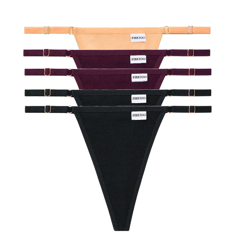 5PCS Adjustable Women's Panties – Sexy Cotton, Solid Low Waist, Seamless Thongs, Female Lingerie