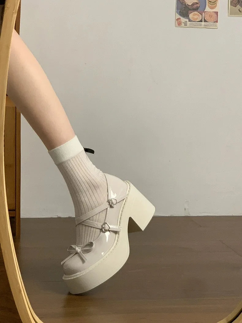 Lolita Mary Jane Shoes – Japanese Style, Vintage, Shallow High Heels, Chunky Platform, Cosplay Sandals