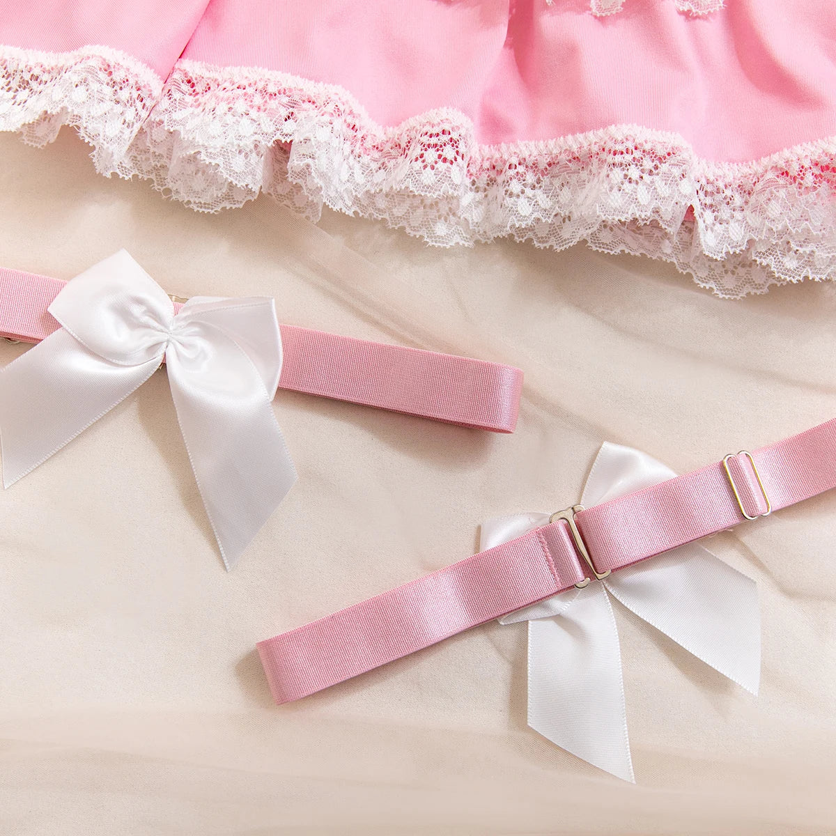 Maid Cosplay Lingerie Set – 5-Piece Sexy Lace Apron Uniform with Bow & Bandage Details