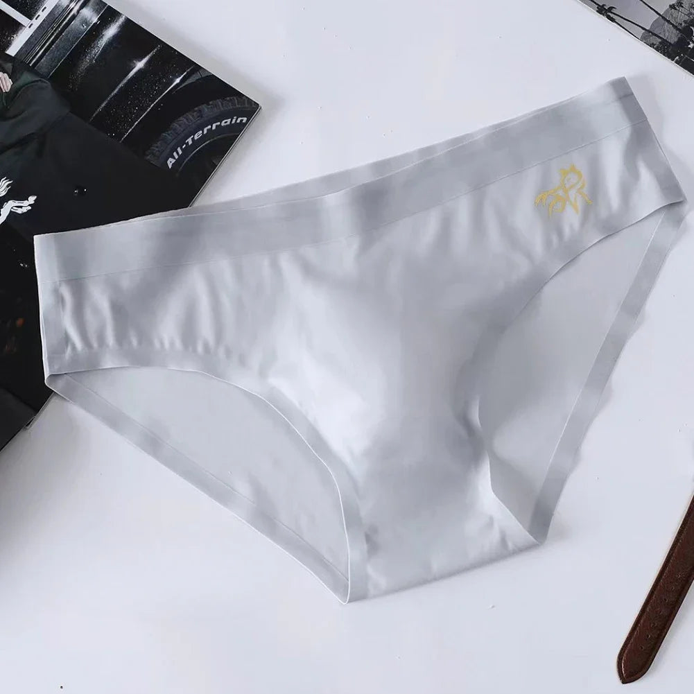 Men's Ice Silk Briefs – Seamless, Quick-Dry, Middle Waist, Solid Color, U Convex Pouch, Sexy Daily Summer Underwear
