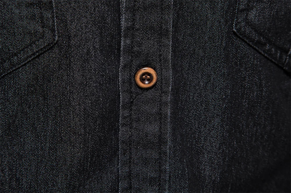 Elastic Cotton Denim Shirt – Long Sleeve, High-Quality Cowboy Shirt for Men, Casual Slim Fit, Designer Menswear