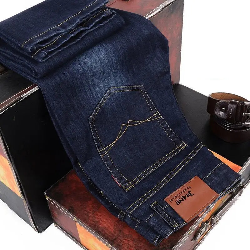 Men's Fashion Business Jeans – Classic Style, Casual Stretch Slim Fit, Brand Denim Trousers