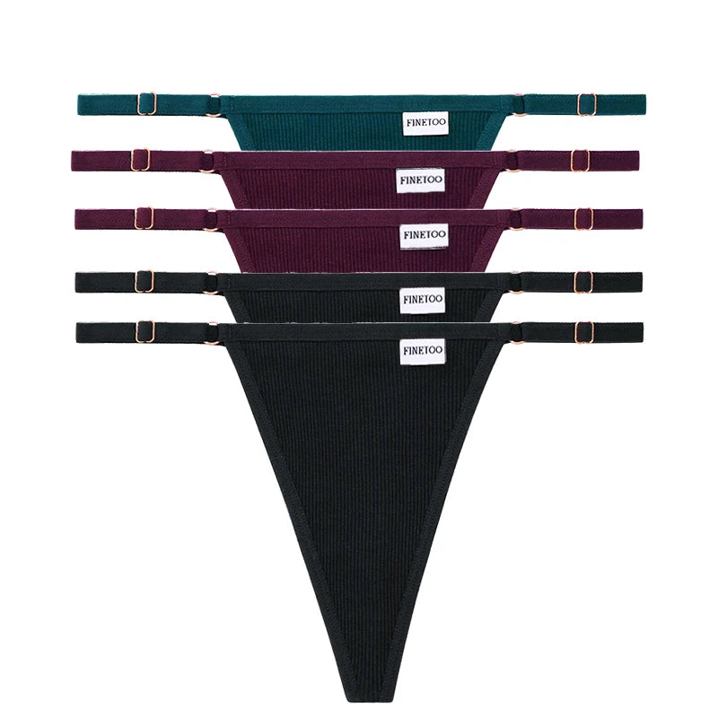 5PCS Adjustable Women's Panties – Sexy Cotton, Solid Low Waist, Seamless Thongs, Female Lingerie