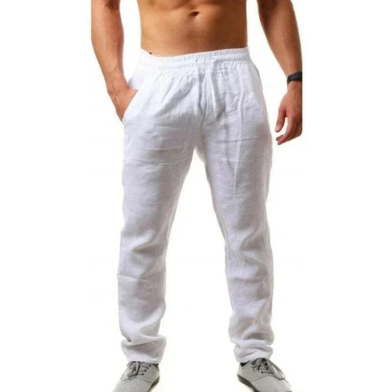 Sports Pants – Fashion Brand Men's Hip-Hop Style, Breathable Cotton Linen, Solid Color, Simple Drawstring, Wide Leg, New Spring/Summer