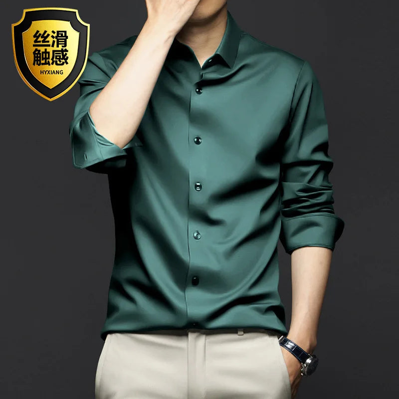 Elastic Cotton Denim Shirt – Long Sleeve, Slim Fit, Casual Men's Designer Shirt