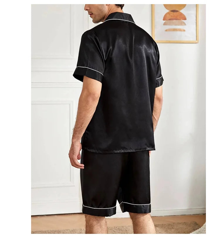 Men's Summer Pajamas Set – Short Sleeve, Button-Down Shirt with Pocket, Matching Shorts, Comfortable Loungewear Sleepwear