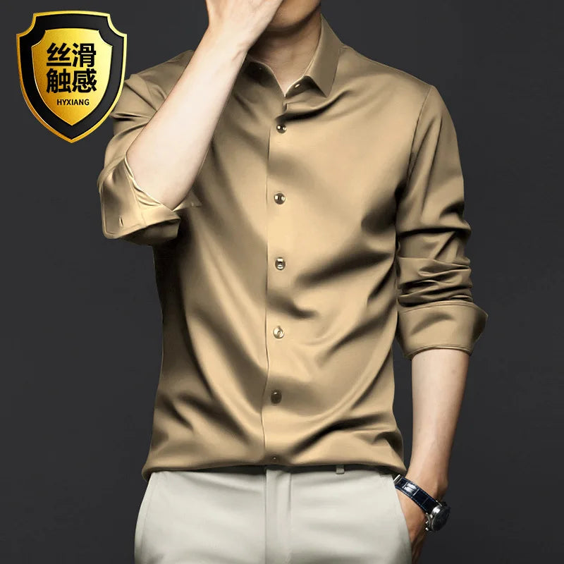 Elastic Cotton Denim Shirt – Long Sleeve, Slim Fit, Casual Men's Designer Shirt
