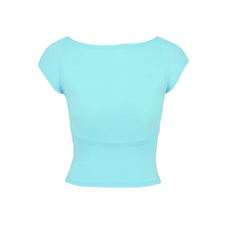 Sexy Backless T-Shirt – Short Sleeve, Solid Color, O-Neck, Fashionable, Summer, Clubwear, Streetwear, Casual, Slim Fit