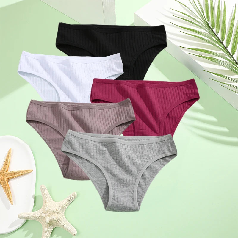 5PCS Set Cotton Panties – Women's Underwear, Sexy Lingerie, Solid Color Briefs, Comfortable Intimate Wear