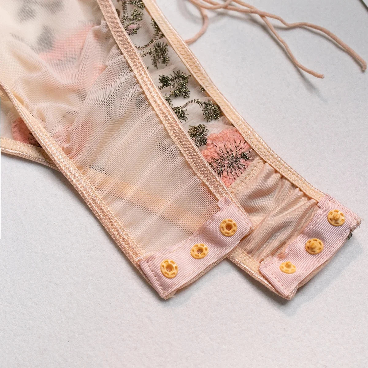 Yimunancy Boho Butterfly Embroidery Mesh Bodysuit – Women's Transparent Lace-Up Sexy Bodysuit, Body Femme