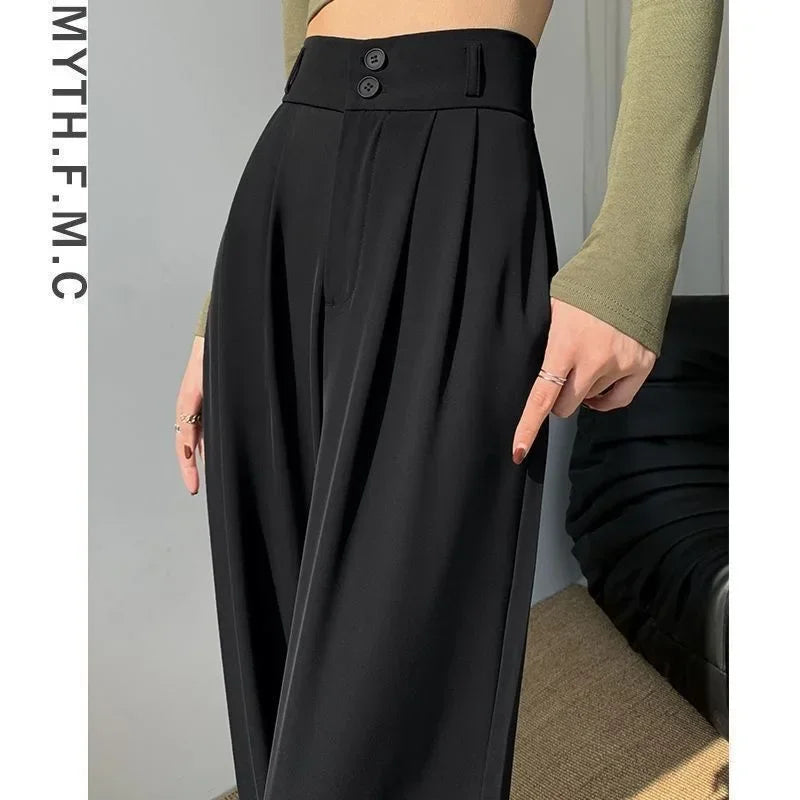Elegant Wide Leg Pants – Korean Style, High Waist, Baggy Fit, Office Ladies, Fashionable, Loose Suit Trousers, Streetwear