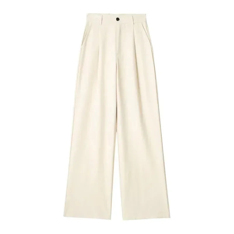 Women's Formal Pants – Office Wear, Striped Design, Grey/Black, High Waist, Baggy Fit, Suit Style, Casual Wide Leg