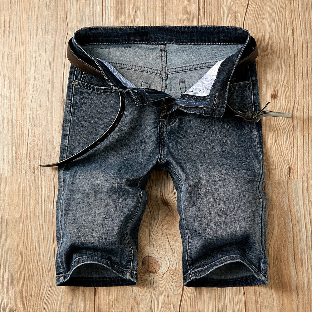Men's Shorts Jeans – Denim Stretch Pants, Dark Blue, Fashion Design, Slim Straight Fit, Summer Shorts for Men