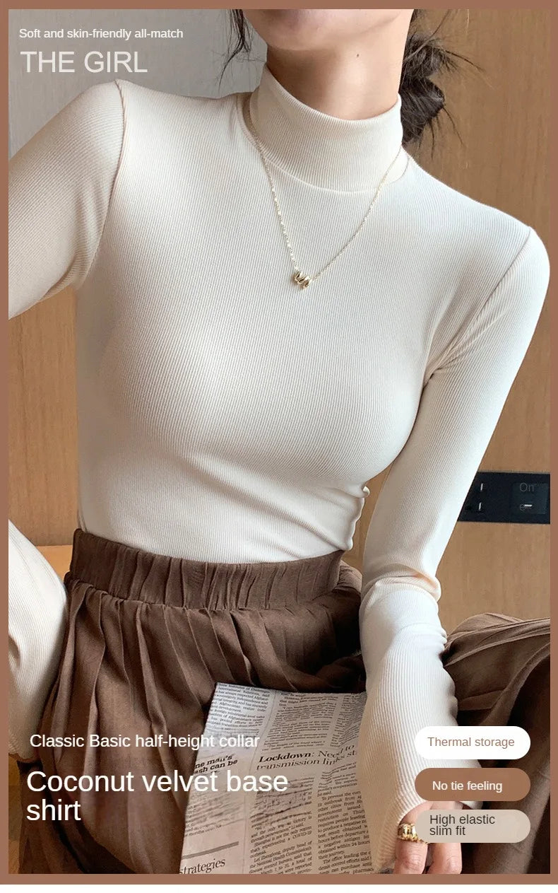 Knitted Half-Turtleneck Pullover – Elegant Korean Fashion, Long Sleeve, Women’s Sweater Jumper