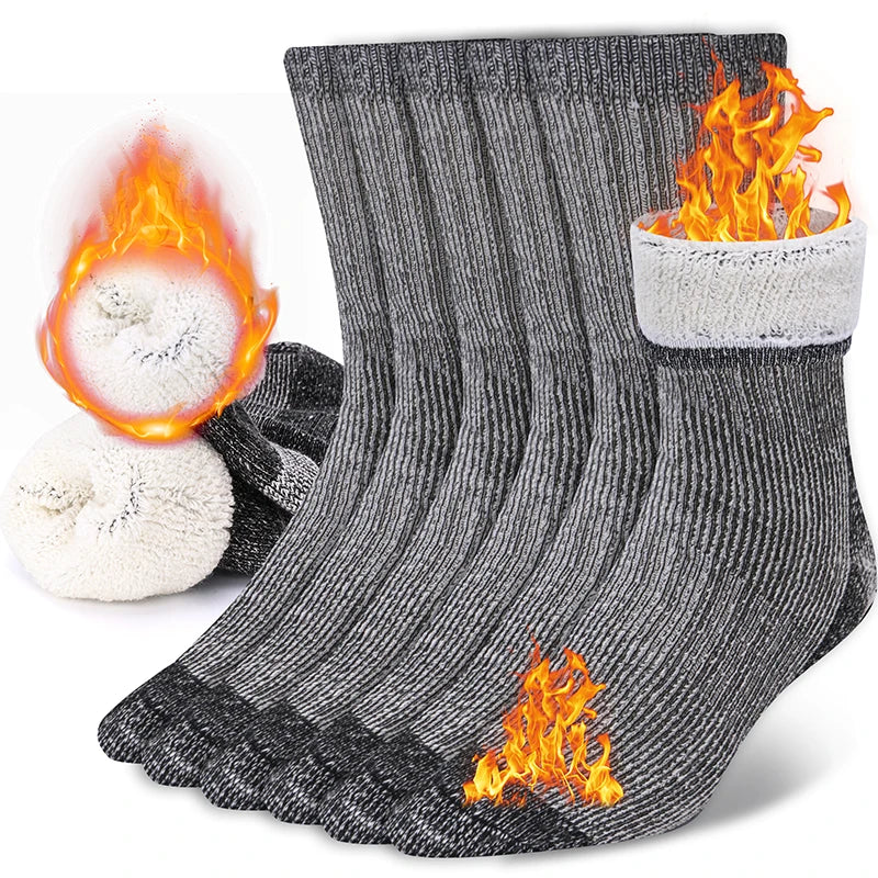 3 Pairs Wool Crew Socks for Men and Women – Thickened, Thermal, Warm, Ideal for Winter, Work, Outdoor Hiking, Running, Sports, Large Size