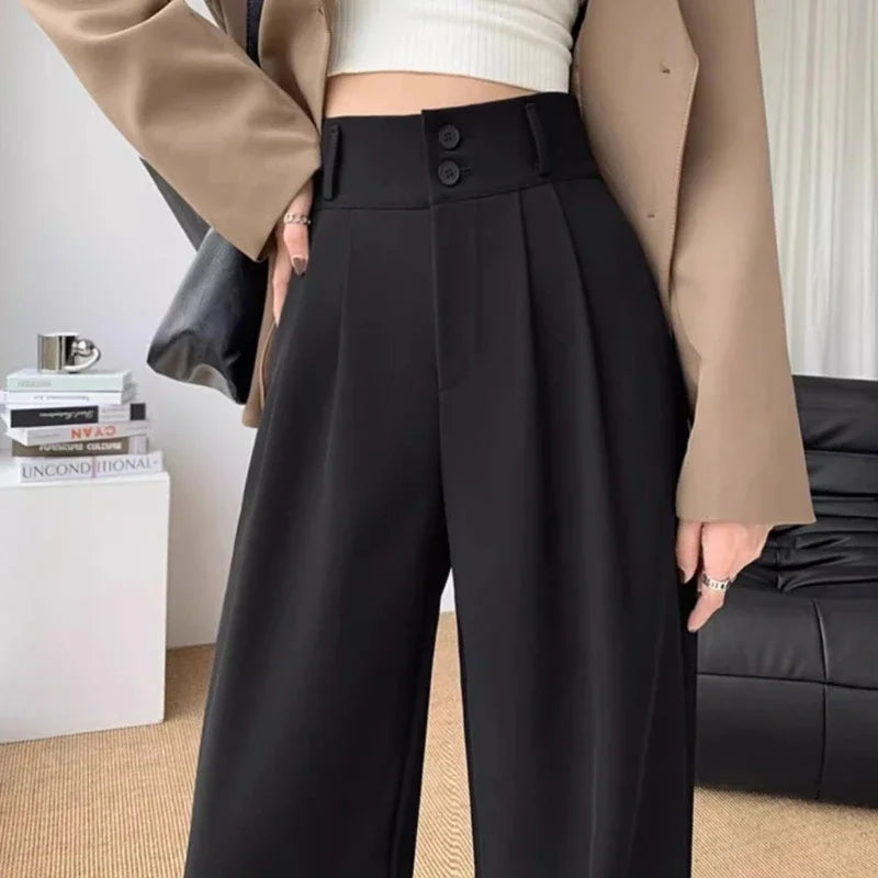 Elegant Wide Leg Pants – Korean Style, High Waist, Baggy Fit, Office Ladies, Fashionable, Loose Suit Trousers, Streetwear