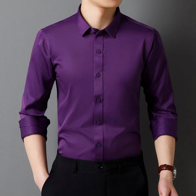 Men's Long Sleeved Shirt – Classic Solid Color, Soft And Comfortable Fit, Business Formal Or Social, Without Pockets